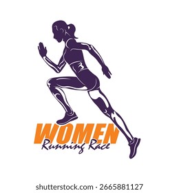 Vector de diseño de logotipo Running para mujer. Mujer de silueta corriendo ilustración de Plantilla