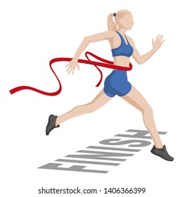 Women Running Marathons. Finish. Stock Vector illustration.