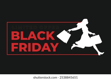 Women running shopping silhouette celebrate black friday sale