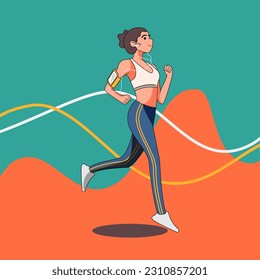 Women running workout flat design