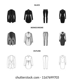 Women s Clothing black,monochrome,outline icons in set collection for design.Clothing Varieties and Accessories vector symbol stock web illustration.