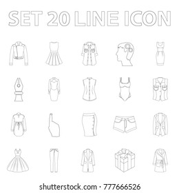 Women s Clothing outline icons in set collection for design.Clothing Varieties and Accessories vector symbol stock web illustration.