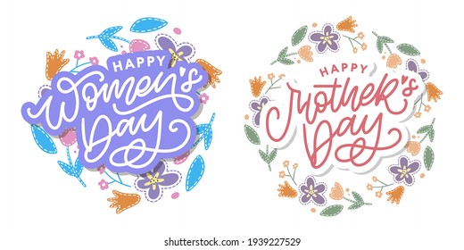 Women s day Elegant greeting card design with stylish text Mother s Day on colorful flowers decorated background.