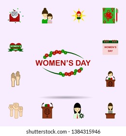 Women s day, poster color icon. Universal set of 8 march for website design and development, app development