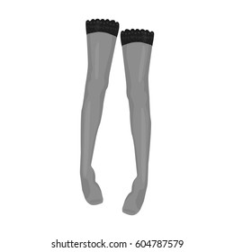 Women s full length compression tights.Transparent stockings with a bow. Underwear lingerie. Woman clothes single icon in monochrome style vector symbol stock illustration.