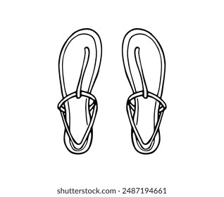 Women sandals. Hand-drawn summer footwear.  Sandals with straps. isolated on white background. Summer shoes.