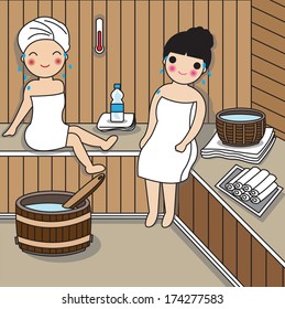 Women in sauna illustration