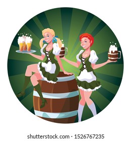 women scene with beer glasses in hand vector illustration design