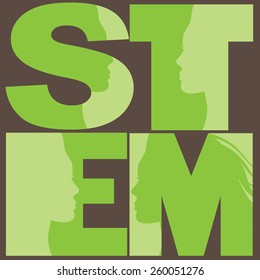 Women in Science, Tech, Engineering and Math. STEM. EPS 10 vector royalty free stock illustration for ad, promotion, poster, flier, blog, article, social media, marketing 