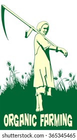 women scythe to mow cereal traditional rural way