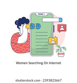 Women Searching on Internet vector Filled outline Design illustration. Symbol on White background EPS 10 File