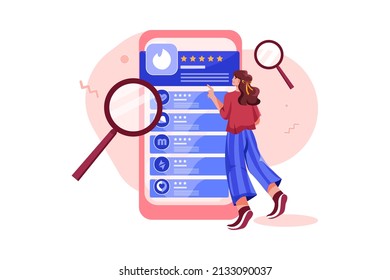 Mujeres seleccionando el concepto de ilustración de uso de aplicación de citas