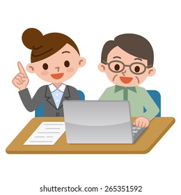 Women and senior men has a personal computer