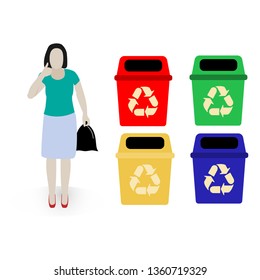 Women separate garbage before dumping into tanks