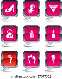 Women set of square balloon icons.