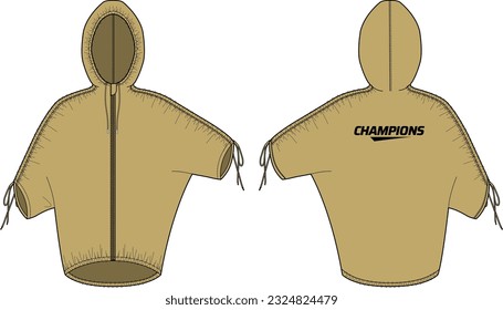 Esbozo plano de parka de chaqueta de concha Hoodie de las mujeres Ilustración , chaqueta cubierta de sudadera con vista frontal y posterior, chaqueta de invierno para mujeres y niñas para el invierno.