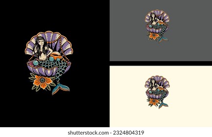 women and shell vector illustration flat design