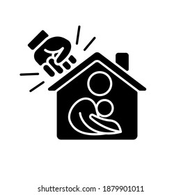 Women Shelter Black Glyph Icon. Safe Accommodation. Families Support. Domestic Violence And Abuse Victims. Transitional Housing. Silhouette Symbol On White Space. Vector Isolated Illustration