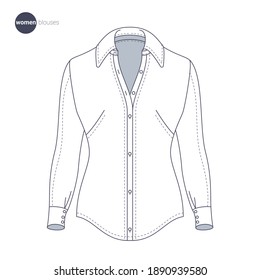 Women shirt. Clothes icons, thin line style. Retail online store catalog sections signs and objects. Vector collection.