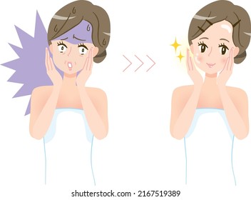 Women shocked by facial wrinkles and women with beautiful skin