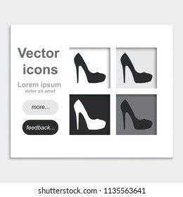 Women shoe high heel placed on web page template flat vector icon. Footwear illustration.