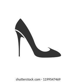 Women shoe vector icon. Black high heel Shoe on white background. 