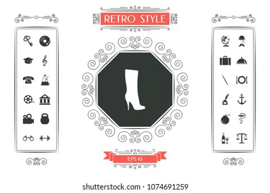 Women shoes icon, the modern silhouette. Menu item in the web design