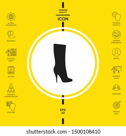 Women shoes icon, the modern silhouette. Menu item in the web design