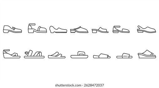 Women shoes line icon. Sandals shoes vector illustration icon. Fashion icons collection with editable strokes in transparent background. Icon set.