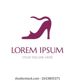 Mulheres sapatos logotipo design. Ícone de mulheres calcanhar na forma de um gato. Vetor de modelo de moda de salto alto para negócios. Modelo de design de logotipo para sua empresa