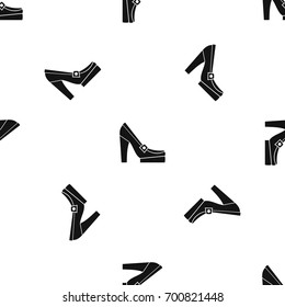 Women shoes on platform pattern repeat seamless in black color for any design. Vector geometric illustration