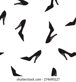 women shoes seamless pattern. hand drawn fashion illustration