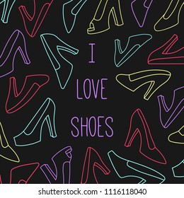 Women shoes vector set line doodle template