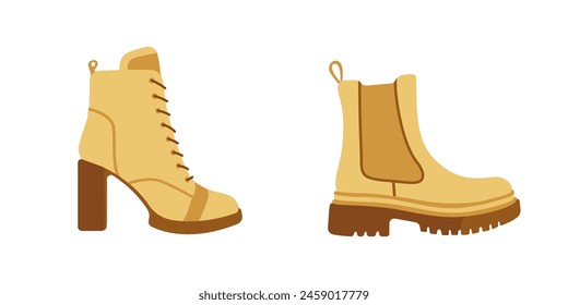 Women shoes vector. Set of warm shoes vector. Logo for a shoe store. High women boots icon. Colored stylish shoes vector. Vector illustration.