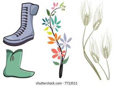 Women shoes and wheat and flower