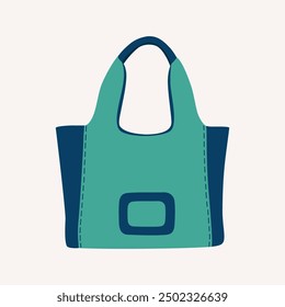 Women shopper bag. Fashion leather handbag with handles and open top. Hand drawn vector illustration isolated on white background, flat cartoon style.