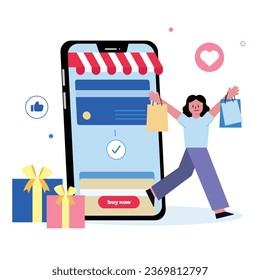 Women with shopping bag Enjoy a Leisurely Shopping Stroll, Discover Discounts and Gifts Online