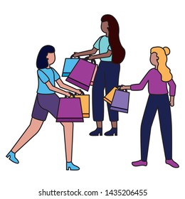 women with shopping bags commerce vector illustration