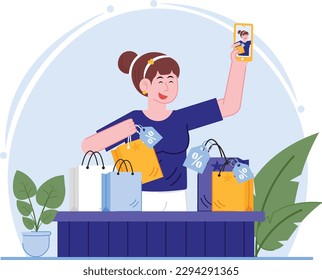 A Women Shopping Fun Illustration