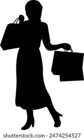 Women Shopping Silhouette. Isolated Vector Illustration in Flat Design.