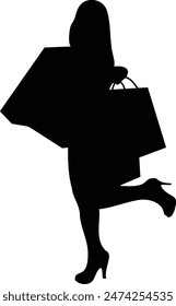 Women Shopping Silhouette. Isolated Vector Illustration in Flat Design.