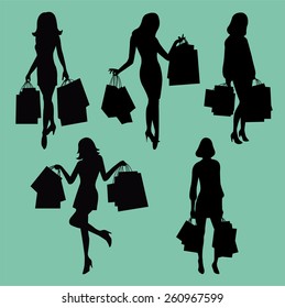 Women Shopping Silhouette Set