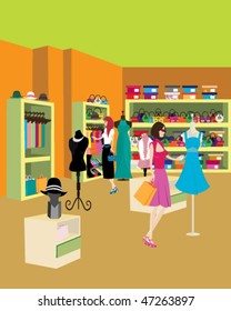 Women shopping some clothes at a big store