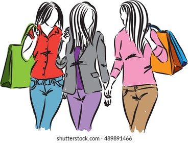 women shopping time illustration