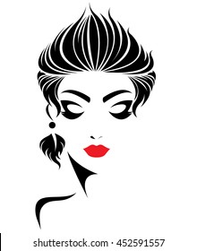 women short hair style icon, logo women face on white background, vector