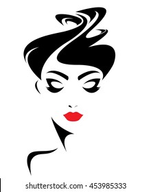 women short hair style icon, logo women face on white background, vector