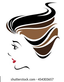 women short hair style icon, logo women face on white background, vector
