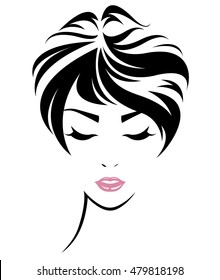 women short hair style icon, logo women face on white background, vector