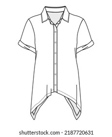 women short sleeve shirt blouse flat sketch vector illustration template 