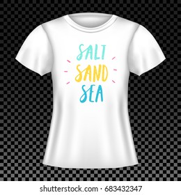 Women short sleeve t-shirt template. Vector realistic design mockup. 
